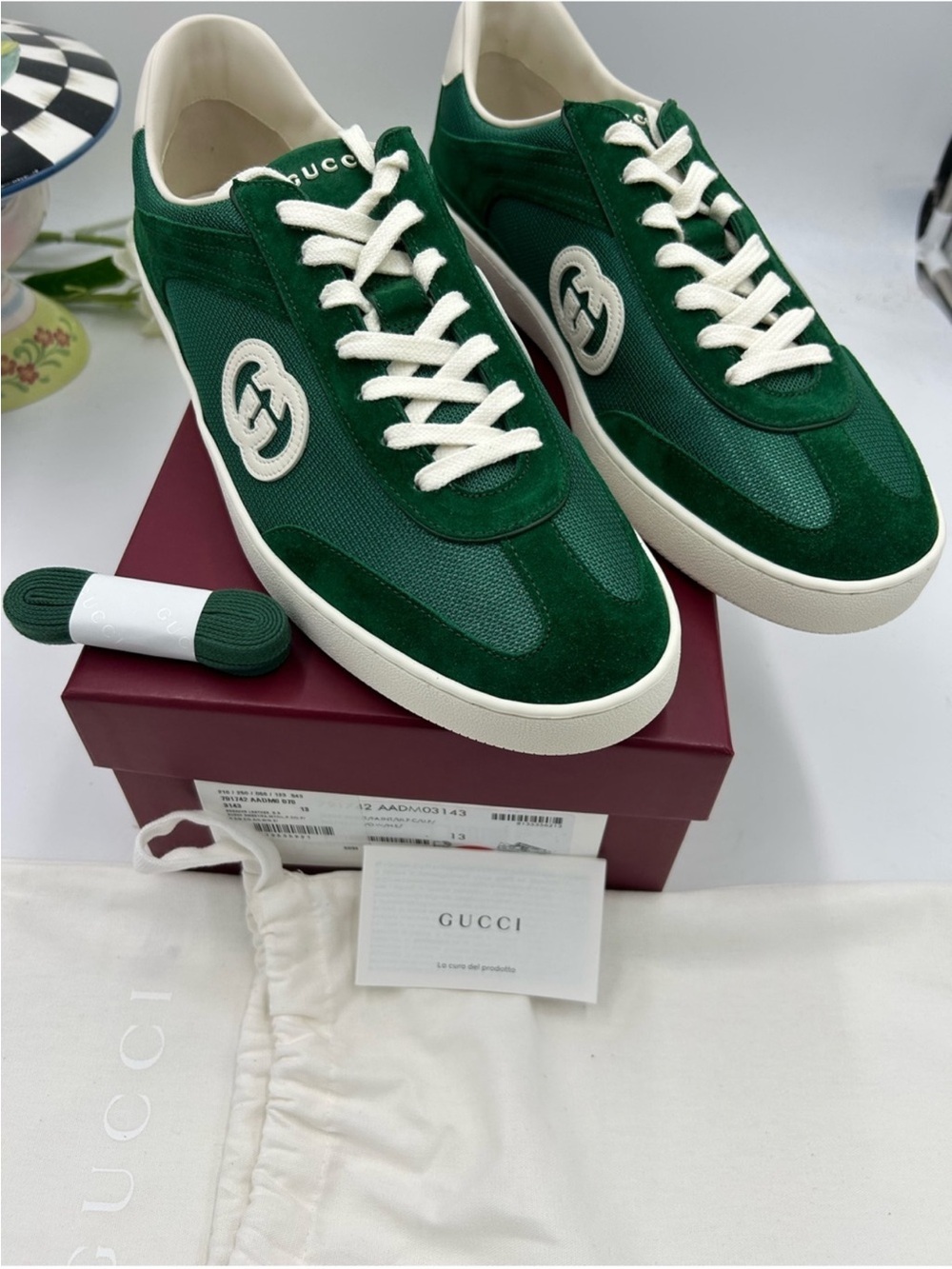 Men’s Gucci interlocking G suede/canvas sneakers size 13 made in Italy